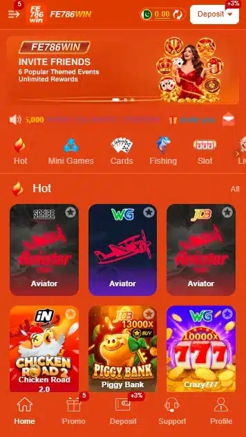 FE786Win Game Homescreen Dashboard and Main Menu Interface
