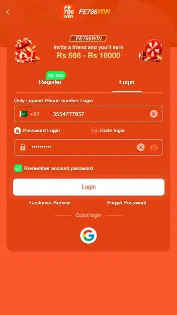 FE786Win Game Registration and Account Setup Form Interface