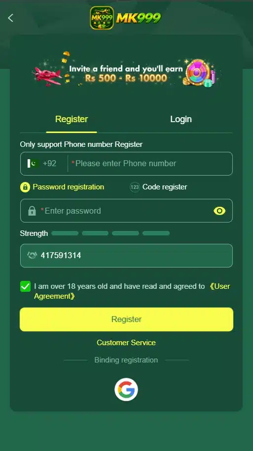 MK999 Game login and registration
