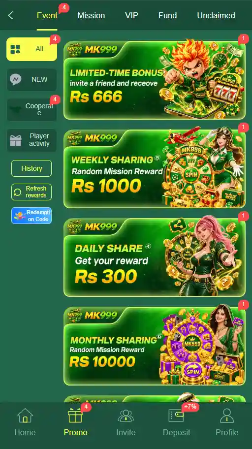 MK 999 Game promotions and bonuses