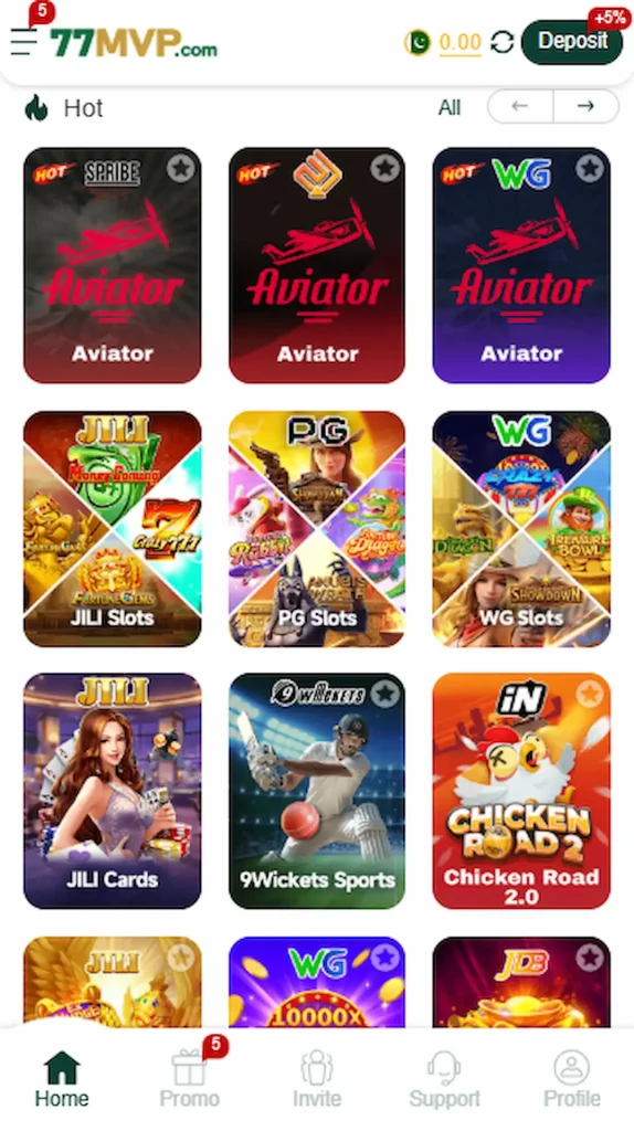 777MVP game page showing available games and categories