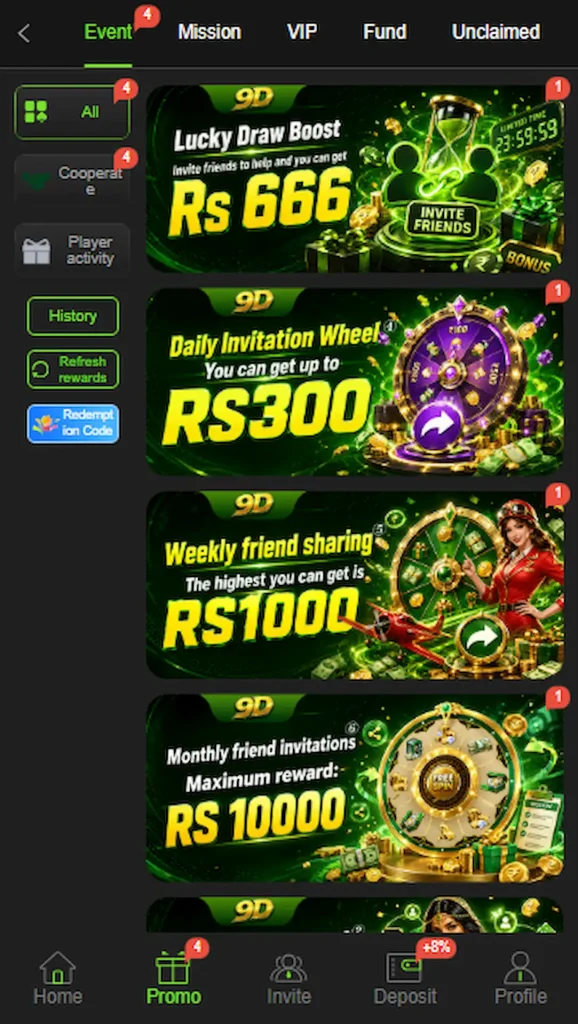 9D Game promo page with bonus offers