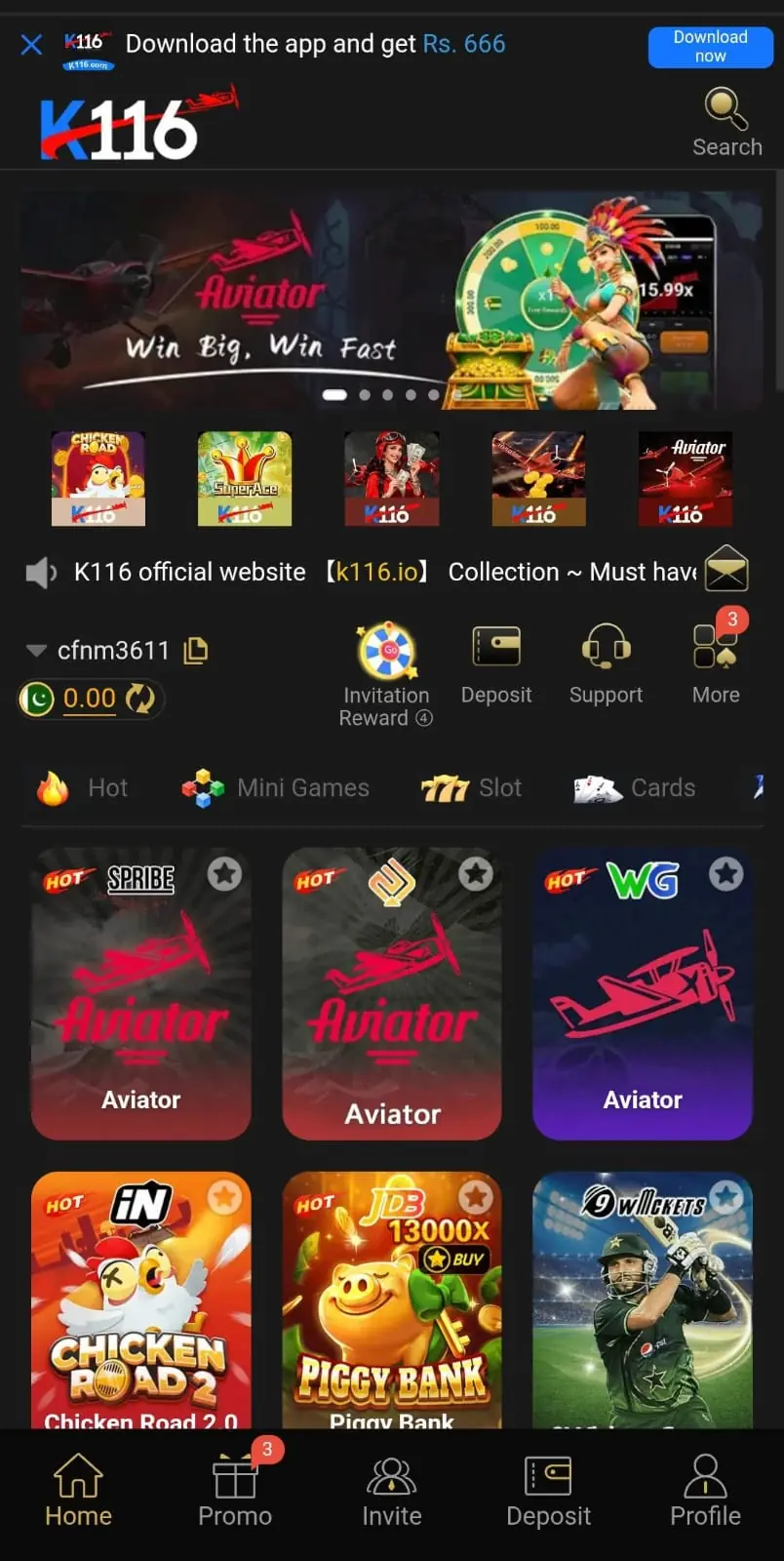 k116 game main interface
