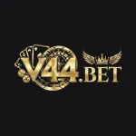 V44 Bet official golden logo with gears and crown